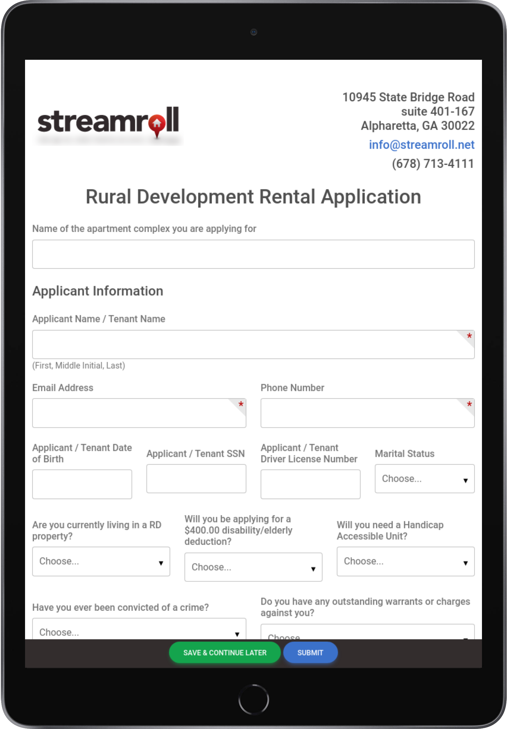 WebForms | Streamroll on Tablet