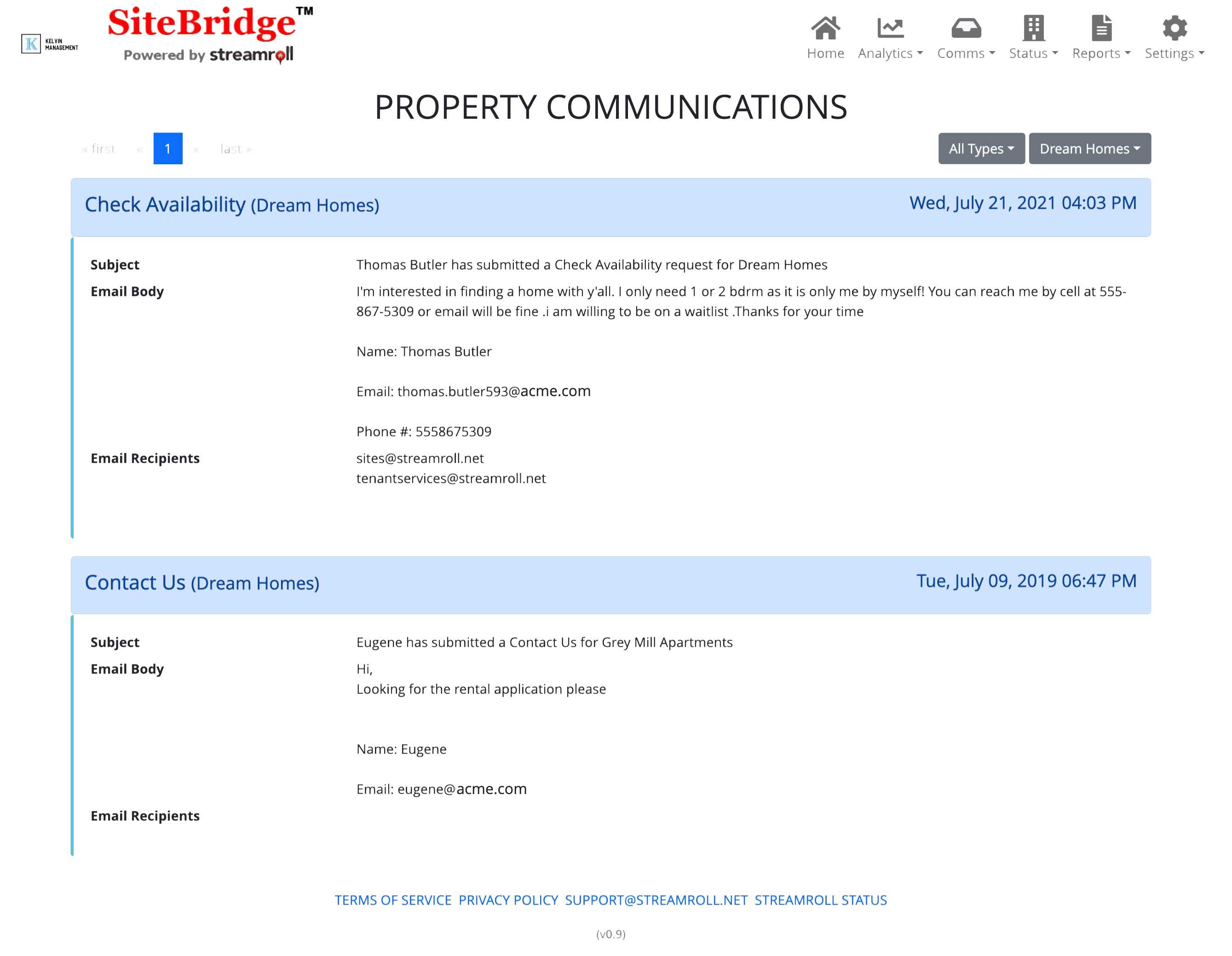 SiteBridge - Property Status Form | Streamroll
